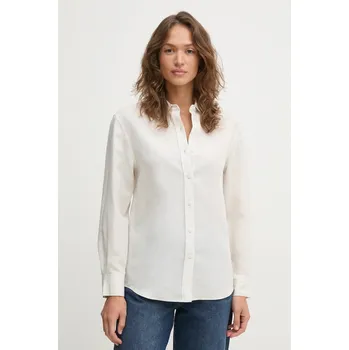 Košile s příměsí lnu Calvin Klein dámská, béžová barva, relaxed, s klasickým límcem, K20K208321 01X, vel. 34