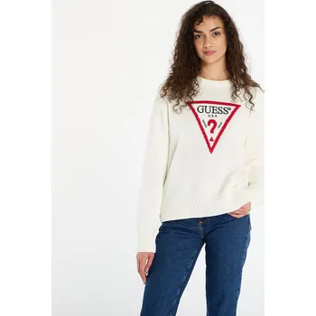 Dámská móda Svetr Guess Jeans Ls Cn Big Triangl Cream L