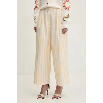 Dámské kalhoty Kalhoty Never Fully Dressed dámské, žlutá barva, široké, high waist, NFDTR409 10X, vel. XS