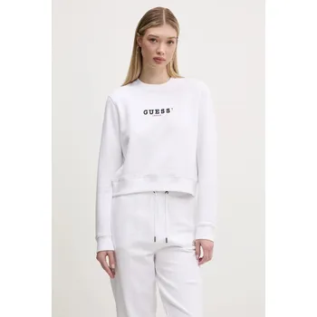 Dámská mikina Bavlněná mikina Guess Jeans dámská, bílá barva, s potiskem, W5RQ28 K68I4 W5RQ28.K68I4 00X, vel. XL