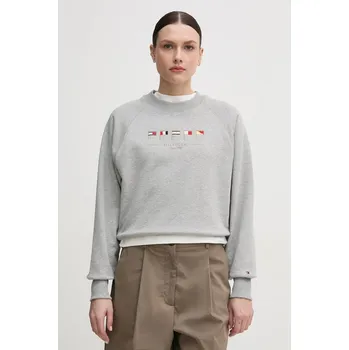 Dámská mikina Mikina Tommy Hilfiger dámská, šedá barva, s aplikací, WW0WW45526 09X, vel. L