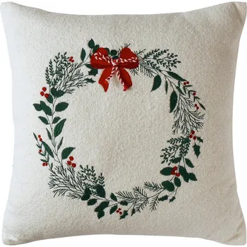 Polštář Blancheporte Polštářek s vánoční výšivkou věnce režná/červená/zelená