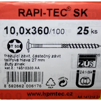 Spojovací materiál Vruty RAPI-TEC SK 10x360mm talířová hlava TX50 galvanický zi