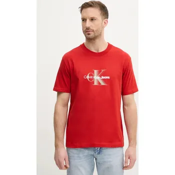 Pánské tričko Bavlněné tričko Calvin Klein Jeans červená barva, s potiskem, J30J327471 33X, vel. XL