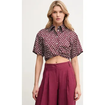 Pánská košile Bavlněná košile Marella MOCA vínová barva, regular, s klasickým límcem, 2513111042200 83X, vel. 36