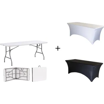 Zahradní nábytek TENTino AKCE! Skládací stůl 183x76 cm WHITE PŮLENÝ + ubrus BASIC ZDARMA Barva ubrusu: BÍLÁ / WHITE