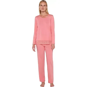 Dámské pyžamo Dámské dlouhé pyžamo s krajkou Vamp 19901 pink ice velikost M