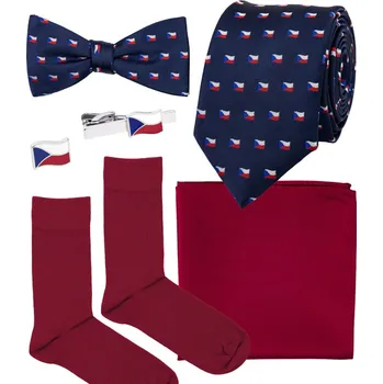 Kravata Bubibubi Tmavomodrá sada s českou vlajkou velikost ponožek 43-46