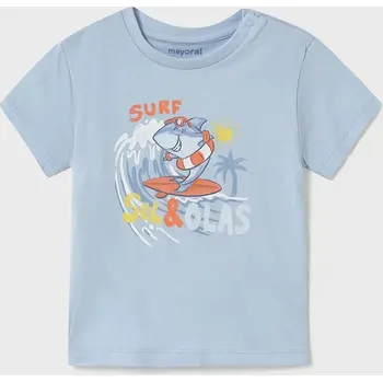 Chlapecké tričko Dětské bavlněné tričko Mayoral modrá barva, s potiskem, 1065 1065.3H.Baby.PPYA 50X, vel. 74