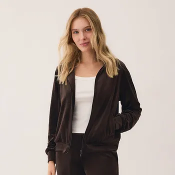 Pánská mikina Reserved - Velurová mikina s kapucí - tmavě hnědá - 816GA-89X - 816GA-89X-L