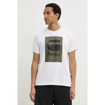 Pánské tričko Bavlněné tričko G-Star bílá barva, s potiskem, D26478-C336 D26478.C336 00X, vel. L