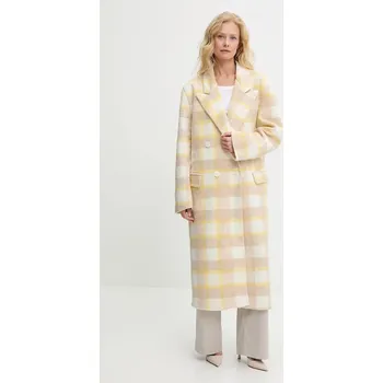 Dámský kabát Kabát s vlnou Answear.LAB dámský, žlutá barva, přechodný, dvouřadový LD2315.hlk 11X, vel. S/M