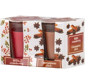 Svíčka Emocio Sklo 52x65 mm 2 ks v krabičce Wild Cranberry & Cinnamon Stick, vonná svíčka