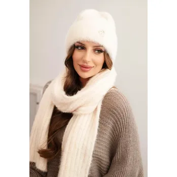 Čepice Kesi Dámský komplet čepice a dlouhého šálu z měkké příze ecru Polski hnědá | krémová 3444249