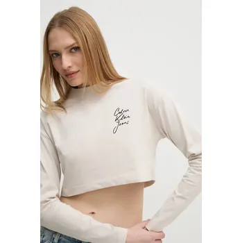 Bavlněné tričko s dlouhým rukávem Calvin Klein Jeans J20J224991 béžová 08X, vel. L
