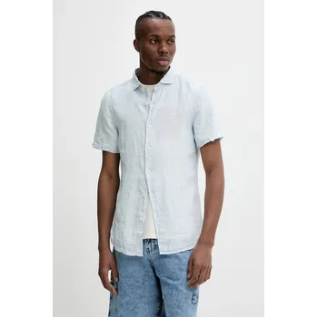 Pánská košile Lněná košile Superdry pánská, modrá barva, regular, s italským límcem, M4010937A-F5Q M4010937A.F5Q 50X, vel. S