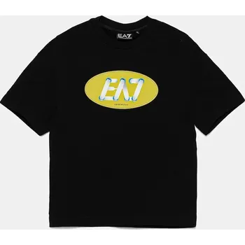 Chlapecké tričko Dětské bavlněné tričko EA7 Emporio Armani černá barva, s potiskem, 7B000107 AF13244 7B000107.AF13244 99X, vel. 110