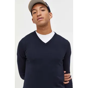 Pánský svetr Vlněný svetr HUGO San Vredo-M pánský, tmavomodrá barva, lehký 50474172 59X, vel. S