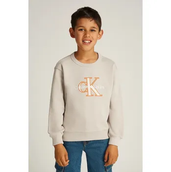 Chlapecká mikina Dětská mikina Calvin Klein Jeans béžová barva, s potiskem, IB0IB02411 IB0IB02411.PPYA 80X, vel. 164