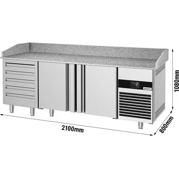 Lednice G.Gastro Chladicí stůl na pizzu se 3 dvířky a zásuvkami, žulová pracovní deska