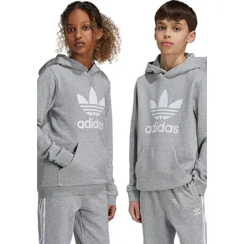 Chlapecká mikina Dětská mikina adidas Originals TREFOIL HOODIE šedá barva, s kapucí, s potiskem, IY7442 90X, vel. 128
