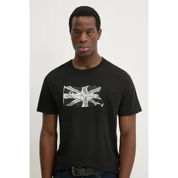 Pánské tričko Bavlněné tričko Pepe Jeans FLAG BW černá barva, s potiskem, PM509720 99X, vel. S