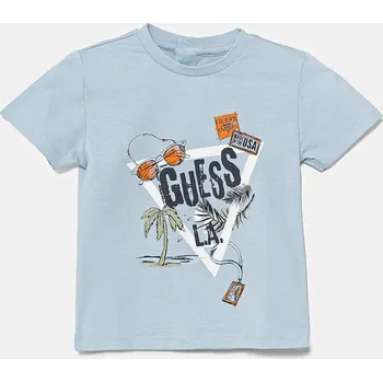 Chlapecké tričko Bavlněné dětské tričko Guess modrá barva, s potiskem, I5GI00 K8HM4 I5GI00.K8HM4.PPYA 55X, vel. 68-76