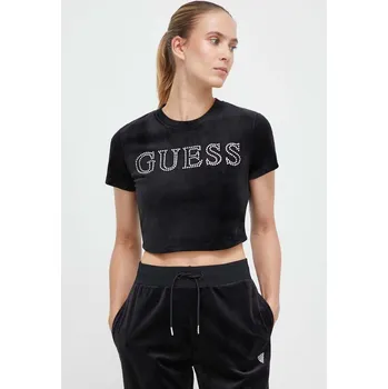 Velurové tričko Guess COUTURE černá barva, V3BI01 KBXI2 V3BI01.KBXI2 99X, vel. L