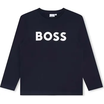Chlapecké oblečení Dětské bavlněné tričko s dlouhým rukávem BOSS tmavomodrá barva, s potiskem J25P25.162.174 59X, vel. 162