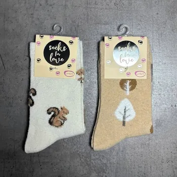 Dámské ponožky Dámské teplé ponožky s obrázky bílé/veverka, béžové/lísteček 2 páry 37714 - 35-38 | P699745