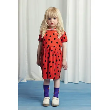 Dívčí šaty Dětské bavlněné šaty Mini Rodini Dots 2525010042 červená 33X, vel. 140-146