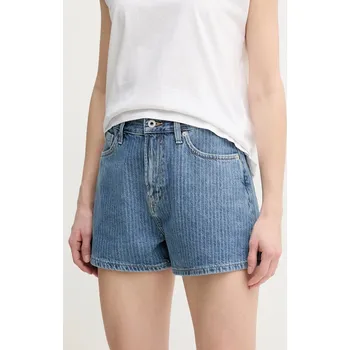 Dámské kraťasy Džínové šortky Pepe Jeans A-LINE SHORT HW SUZIE dámské, modrá barva, vzorované, high waist, PL801111ID1 55X, vel. 25