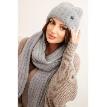 Čepice Kesi Dámský komplet čepice a dlouhého šály z měkké příze šedý Polski šedá | krémová 3441768