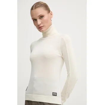 Dámský svetr Vlněný svetr G-Star dámský, béžová barva, lehký, s golfem, D25510-D847 D25510.D847 01X, vel. L