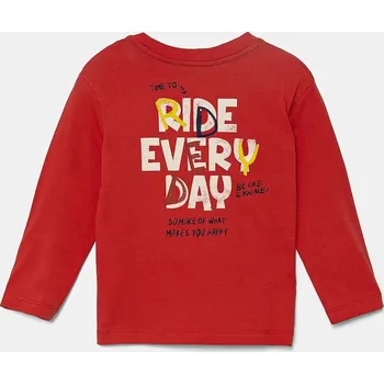 Chlapecké tričko Dětské bavlněné tričko s dlouhým rukávem United Colors of Benetton červená barva, s potiskem, 35RYG10I6 35RYG10I6.P.Seasonal 33X, vel. 90