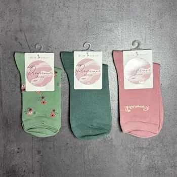 Dámské ponožky Dámské bavlněné ponožky s květinkami 3 páry zelená/růžová 34325 - 39-42 | P699750