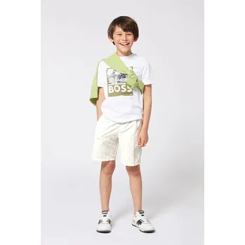 Chlapecké tričko Dětské bavlněné tričko BOSS bílá barva, s potiskem, J52032 J52032.162.174 00X, vel. 174