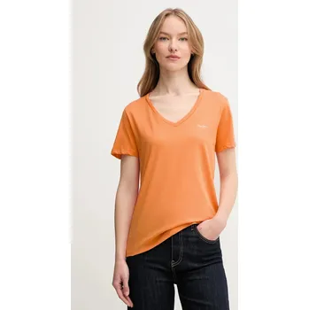 Pánské tričko Bavlněné tričko Pepe Jeans MACY V-NECK oranžová barva, PL506051 22X, vel. S