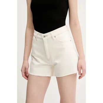 Dámské kraťasy Džínové šortky Hugo Blue dámské, béžová barva, hladké, high waist, 50540160 08X, vel. 28