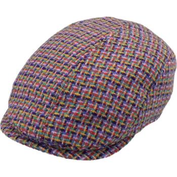 Čepice Fiebig - Headwear since 1903 Pánská fialová vlněná bekovka - Fiebig - Harris Tweed Velikost: 55 cm (S)