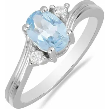 Prsten Prsten stříbrný s broušeným akvamarínem a zirkony Ag 925 026295 AQ 62 mm (US 10), 2,6 g