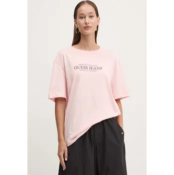 Pánské tričko Bavlněné tričko Guess Jeans růžová barva, W4YI08 K8HM0 W4YI08.K8HM0 30X, vel. XS