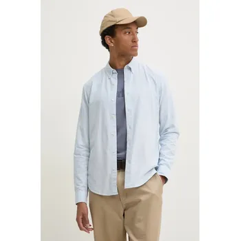 Pánská košile Bavlněná košile Timberland modrá barva, slim, s límečkem button-down, TB0A6GPNB021 50X, vel. S