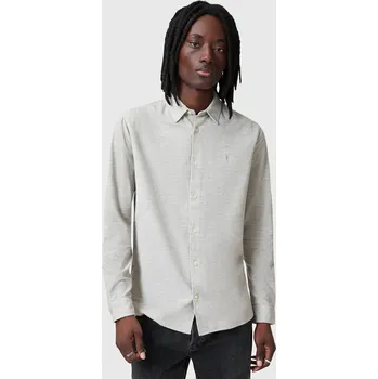 Pánská košile Bavlněná košile AllSaints LORELLA šedá barva, regular, s klasickým límcem, M151SB 09X, vel. XL