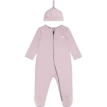 Kojenecký overall Dětský bavlněný overal Levi's LVN FOOTED COVERALL & HAT SET 6EK247.G růžová 30X, vel. 50-56