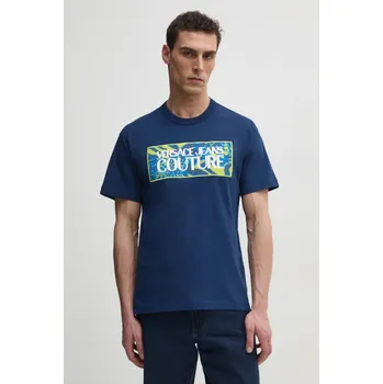 Pánské tričko Bavlněné tričko Versace Jeans Couture tmavomodrá barva, s potiskem, 78GAHE04 CJ00E 78GAHE04.CJ00E 59A, vel. M