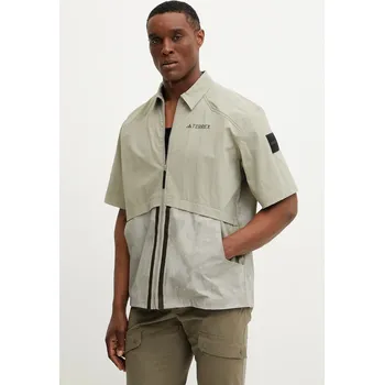 Pánská košile Košile adidas TERREX x National Geographic pánská, zelená barva, relaxed, s klasickým límcem, JD5946 97X, vel. M