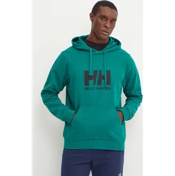 Pánská mikina Bavlněná mikina Helly Hansen HH LOGO pánská, zelená barva, s kapucí, s potiskem, 30394 79X, vel. S