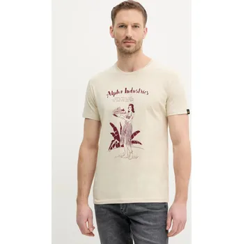Pánské tričko Bavlněné tričko Alpha Industries Alpha Hawaii T béžová barva, s potiskem, 156525 01X, vel. XL