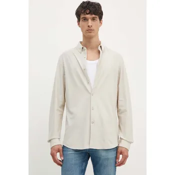 Pánská košile Bavlněná košile Calvin Klein béžová barva, regular, s límečkem button-down, K10K113311 08X, vel. S